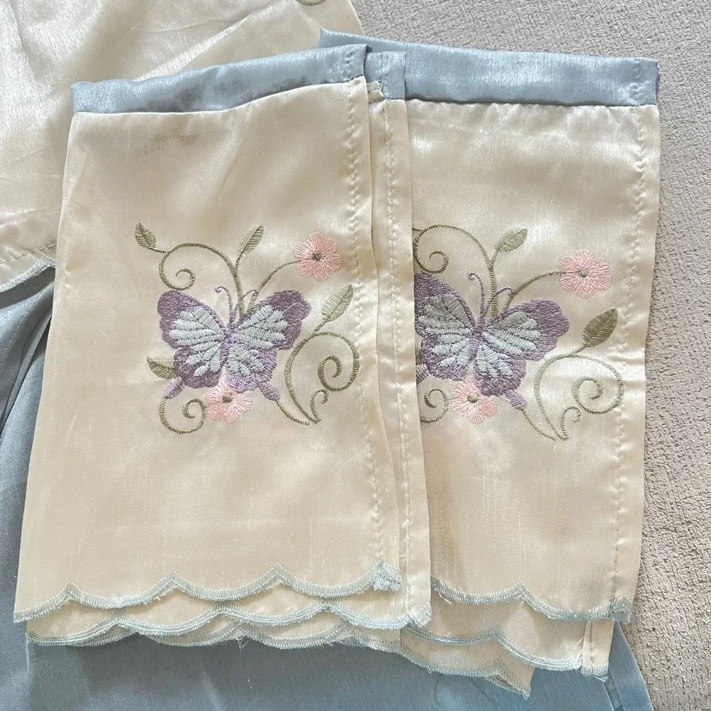 Better Homes and Gardens Butterfly 3 Piece Small Window Set Blue Cream Faux Silk
